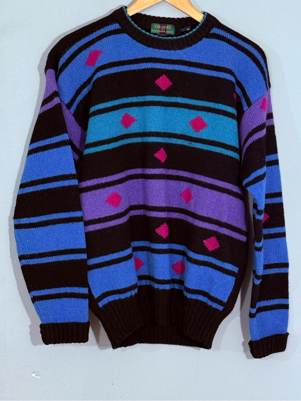 Vintage Colours by Alexander Julian Shetland Wool Geometric Sweater L